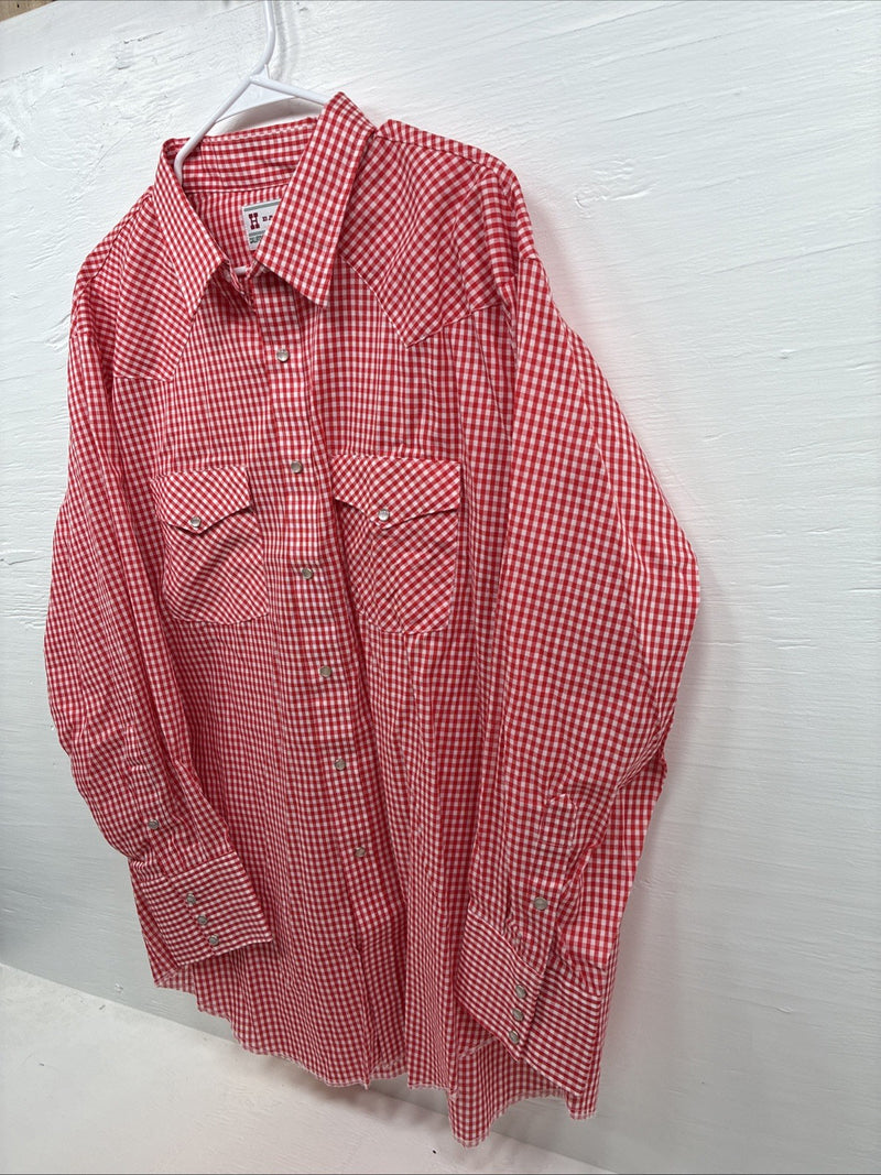 New Men’s H Bar C Red Checkered Long Sleeve Pearl Snap 2XL H-43