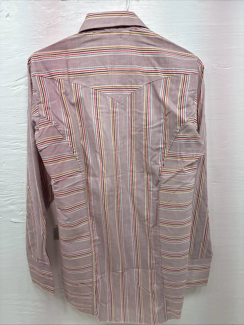 New Men’s Tem Tex Pink Stripe Long Sleeve Pearl Snap 15 Medium X-44