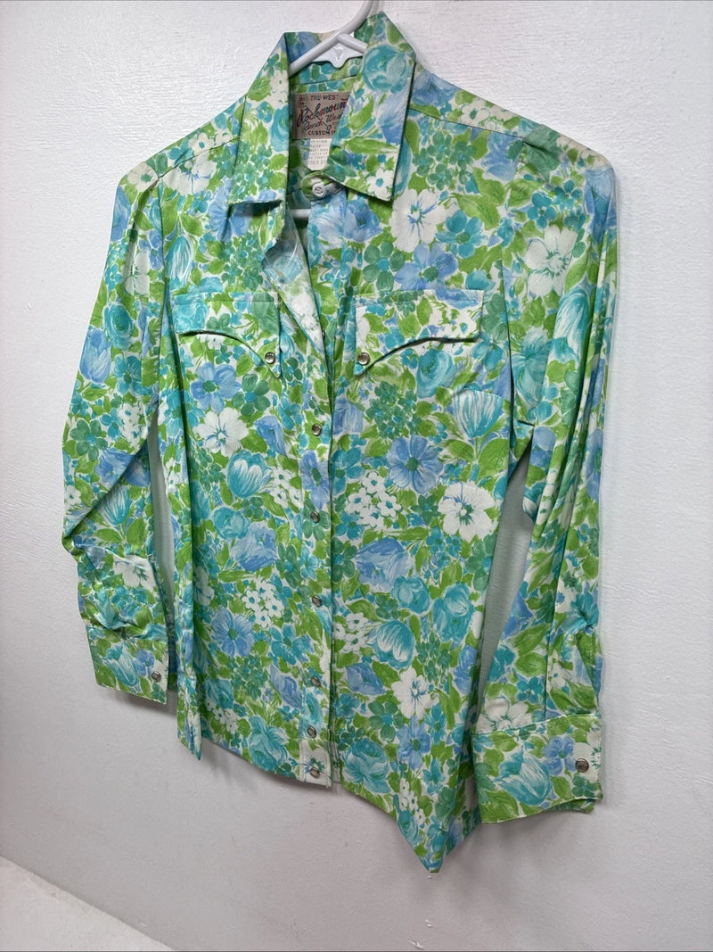 New Kids Rockmount Green Floral Long Sleeve Pearl Snap 8/30 LL-74