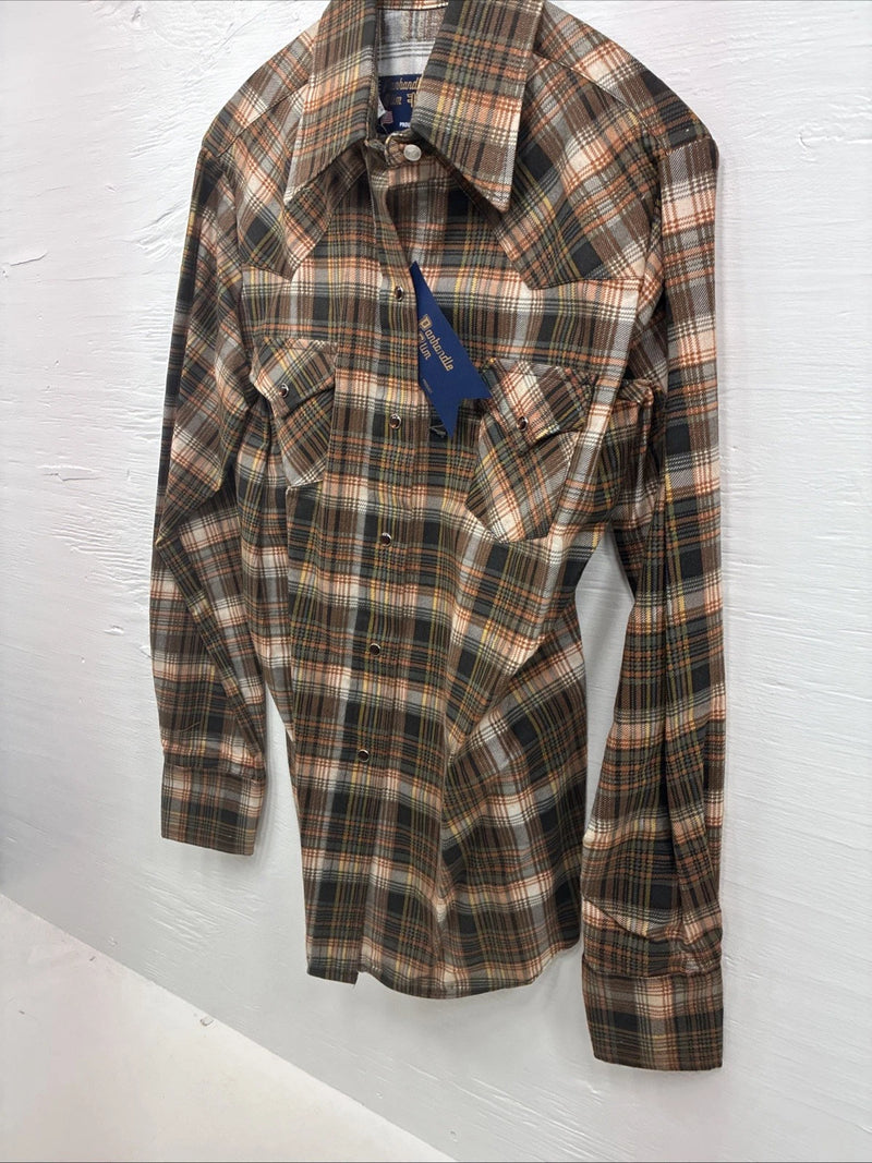 New Men’s Panhandle Slim Orange Plaid Long Sleeve Pearl Snap XS J-63