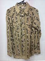 New Men’s ELY Plains Tan Black Floral Long Sleeve Pearl Snap 15.5 Large LL-91
