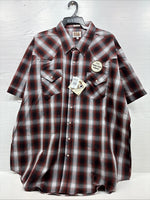 New Men’s ELY Cattleman Orange Red Flannel Short Sleeve Pearl Snap 4XL E-65