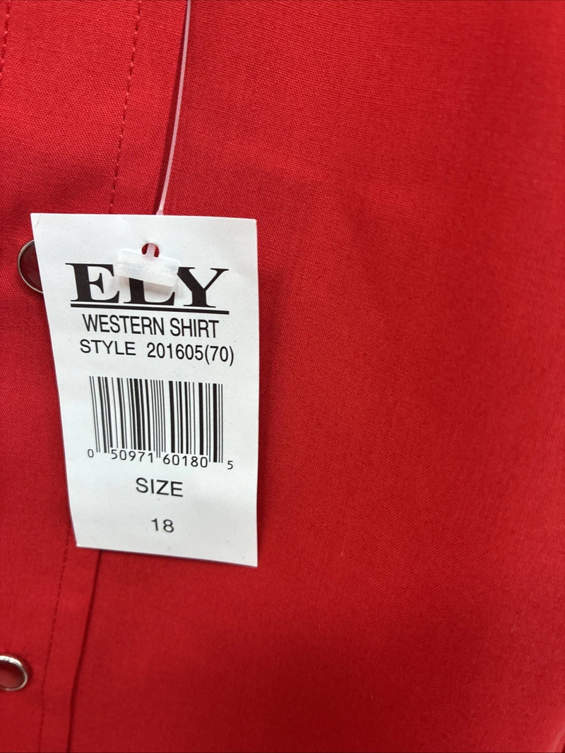 New Men’s ELY Cattleman Red Simple Short Sleeve Pearl Snap 18 2XL K-96