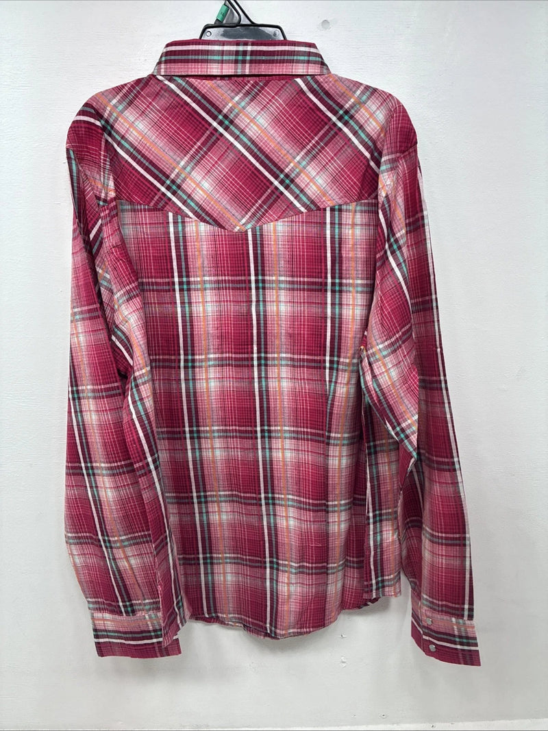 New Women’s Cumberland Pink Plaid Long Sleeve Pearl Snap XL GG-56