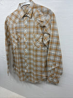 New Youths Karman Orange Gray Plaid Long Sleeve Pearl Snap Size 16 CC-66