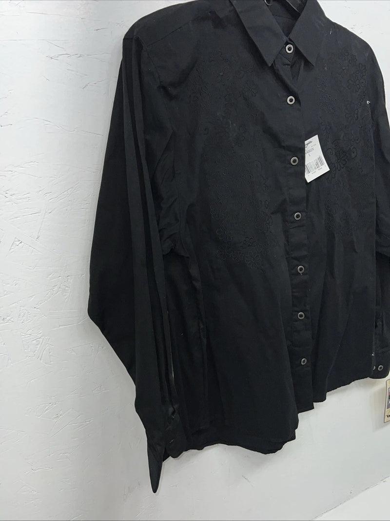 New Women’s Black Floral Wrangler Long Sleeve Button Up Shirt. Large S-36