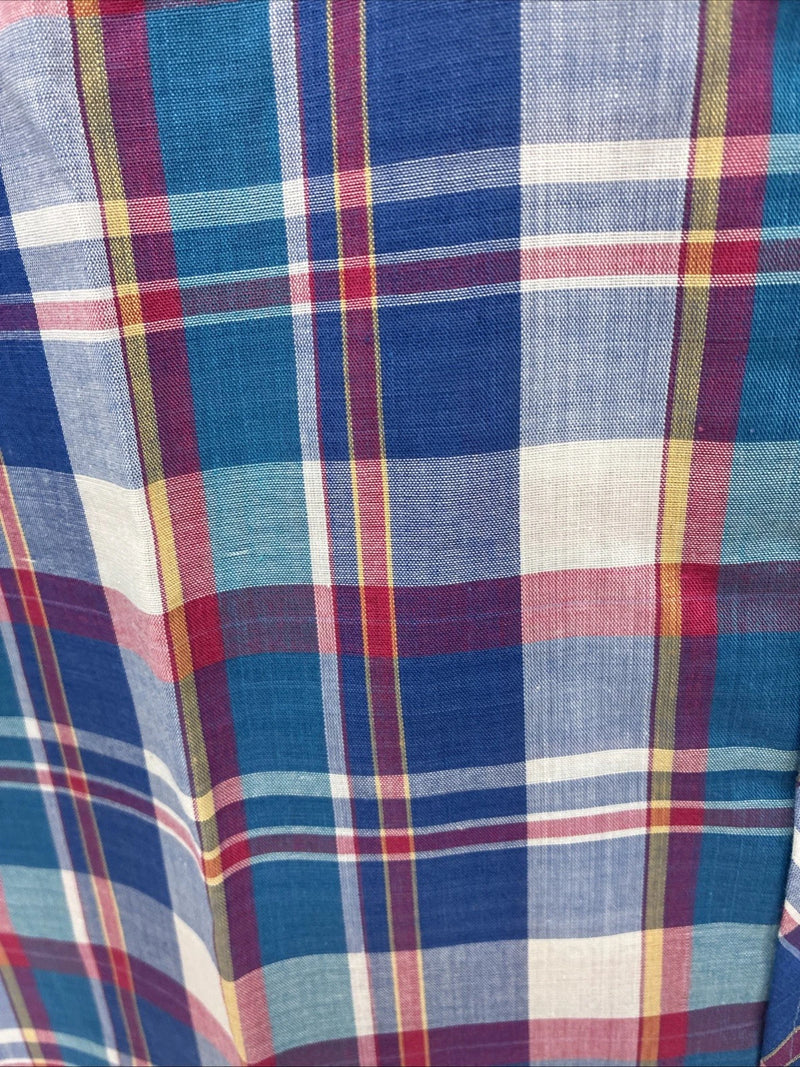 New Men’s ELY Cattleman Blue Plaid Short Sleeve Pearl Snap Medium AA-116 