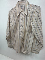 New Women’s Ranch Tan Stripe Long Sleeve Pearl Snap Size 34 MM-4