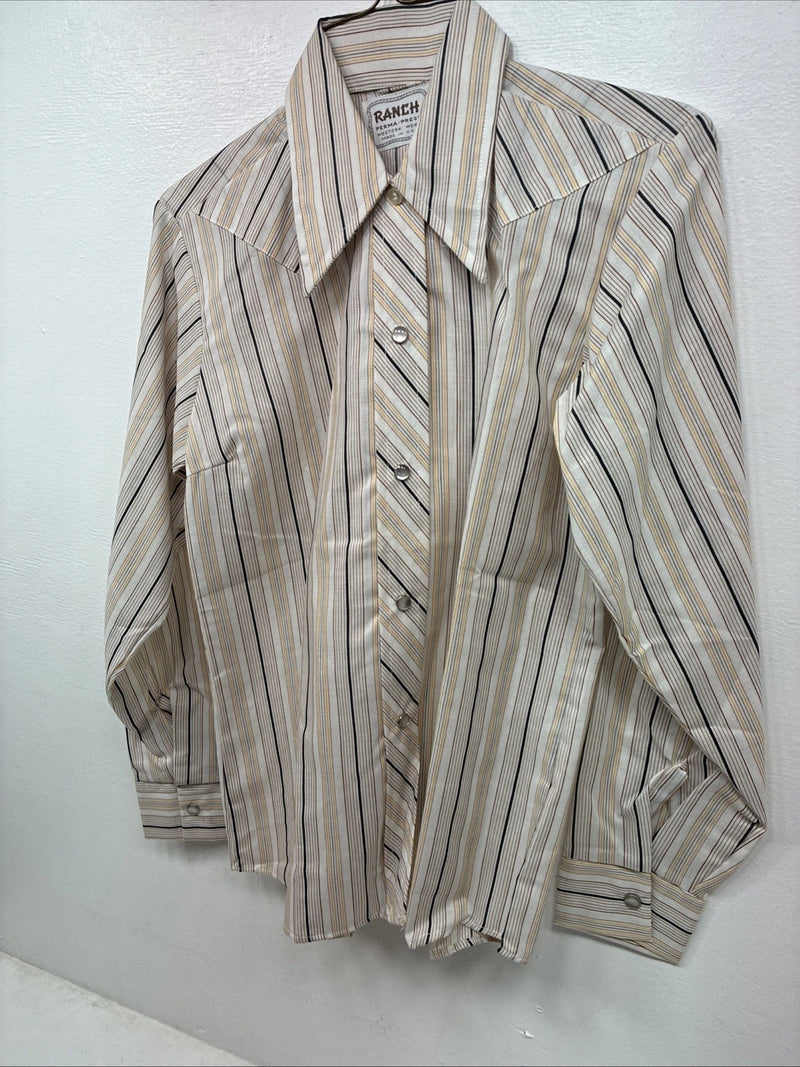 New Women’s Ranch Tan Stripe Long Sleeve Pearl Snap Size 34 MM-4