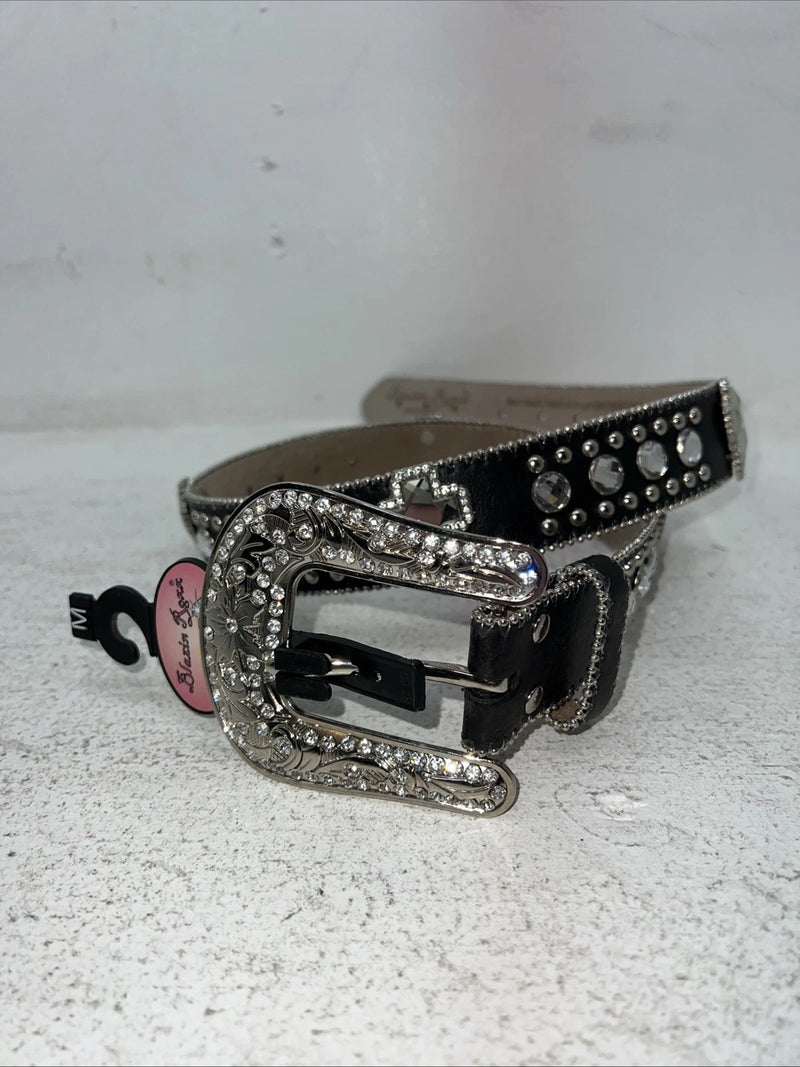 New Black Genuine Leather Blazin Roxx Cross Bling M Belt #N3510401 Z-1