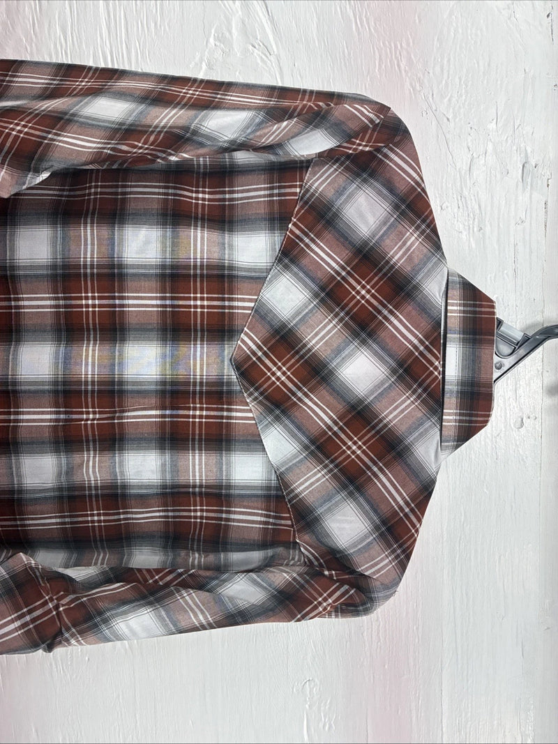 New Kids ELY Cattleman Orange Plaid Long Sleeve Pearl Snap Size 14 DD-38