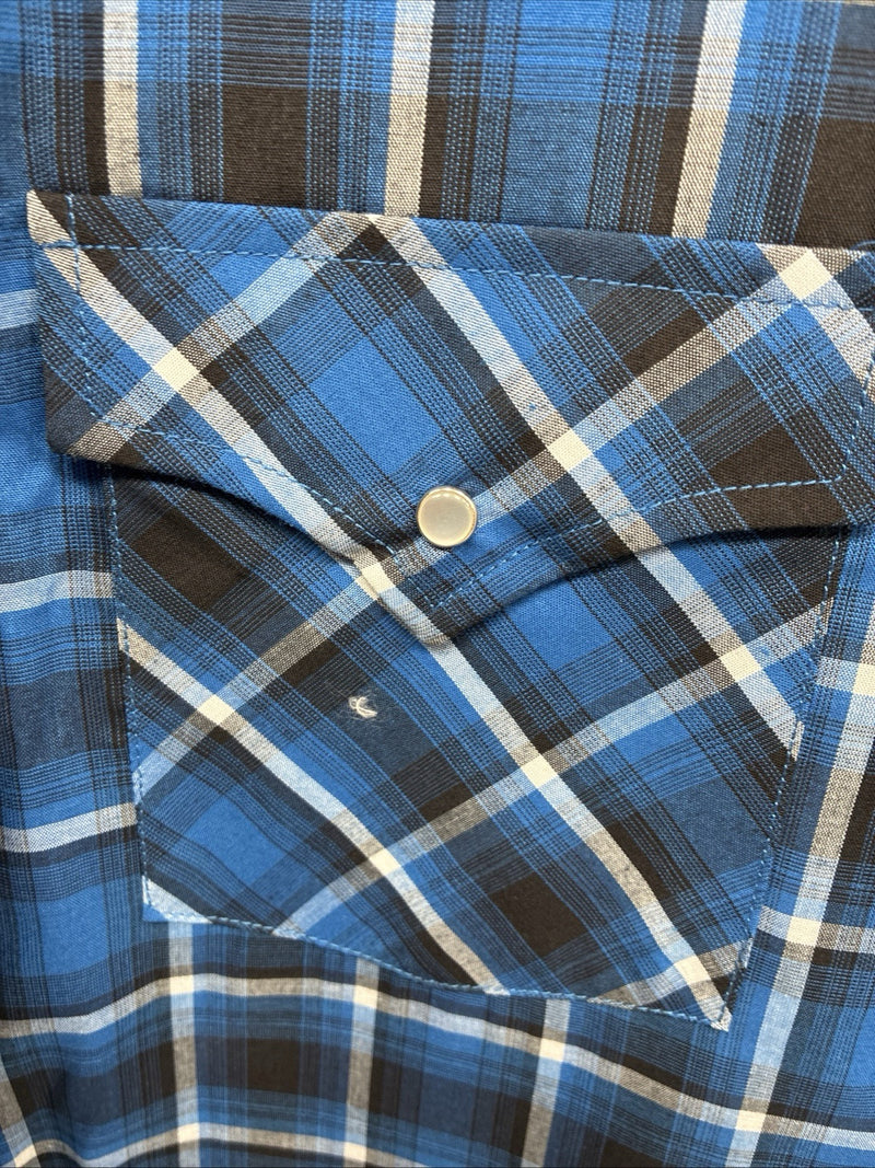 New Men’s ELY Cattleman Blue Flannel Long Sleeve Pearl Snap 4XL E-80