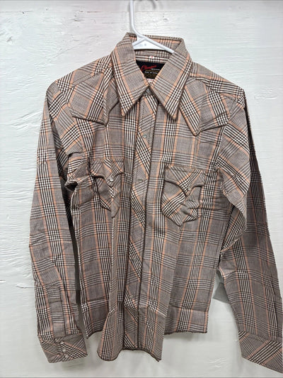 New Kids Champion Western Brown Design Long Sleeve Pearl Snap Size 16 CC-92