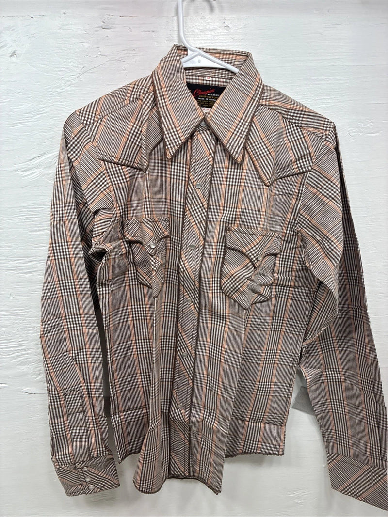 New Kids Champion Western Brown Design Long Sleeve Pearl Snap Size 16 CC-92