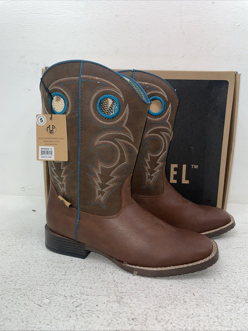 New Youth Brown DBL Barrel Cowboy Boots. 4476232 5. 2-94