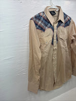 New Men’s Champion Western Tan Design Long Sleeve Pearl Snap 15 Medium X-6