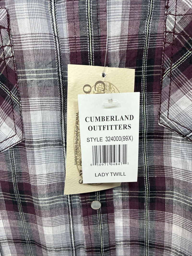 New Women’s Cumberland Purple Plaid Long Sleeve Pearl Snap 3XL GG-25