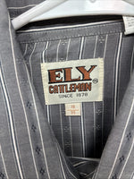 New Men’s ELY Cattleman Gray White Stripe Long Sleeve Pearl Snap 16 Large Q-39