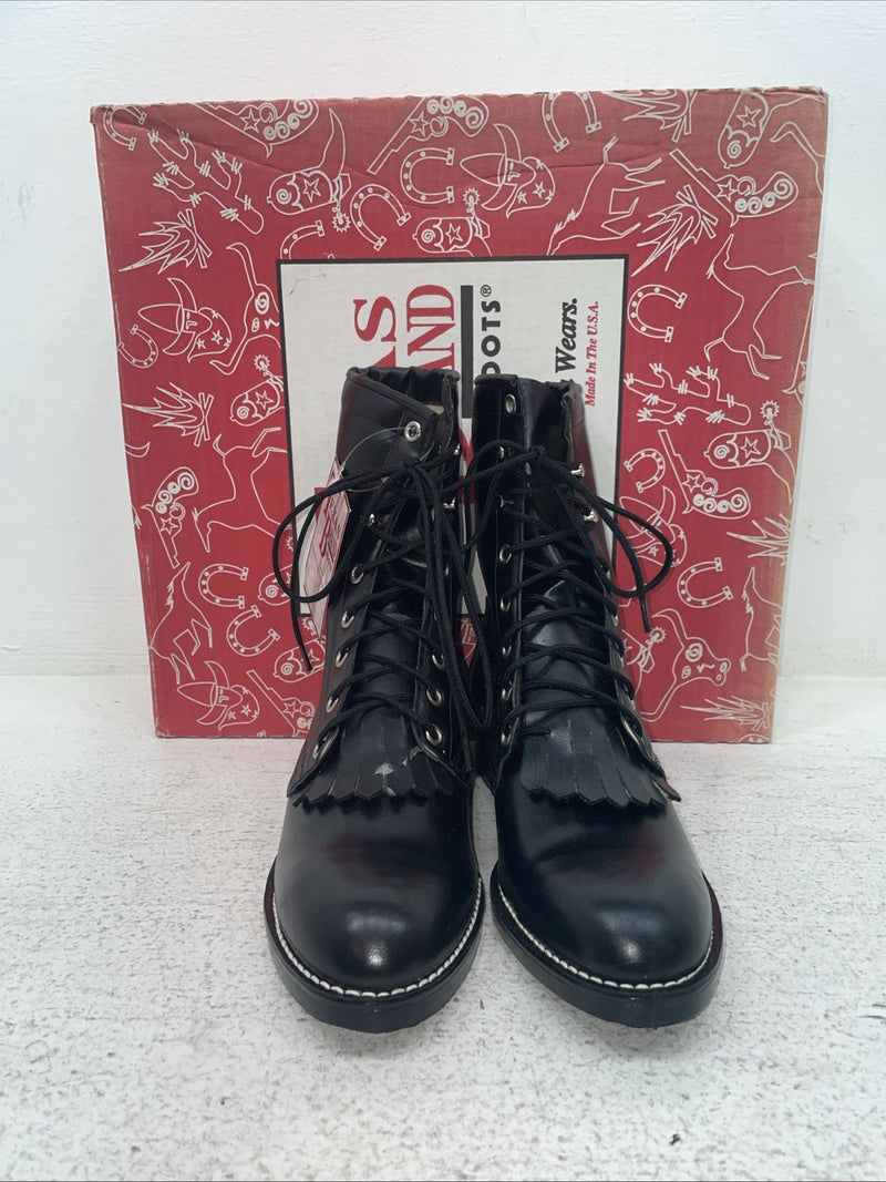 New Youth Black Lace Up Texas Brand Cowboy Boots. B 1350 5 D. 2-117
