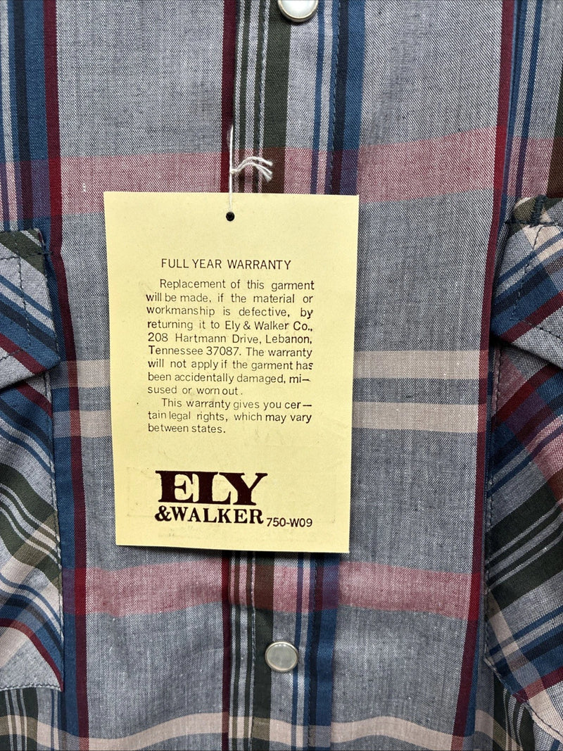New Men’s ELY Cattleman Multicolor Plaid Short Sleeve Pearl Snap 16.5 Large Q-30