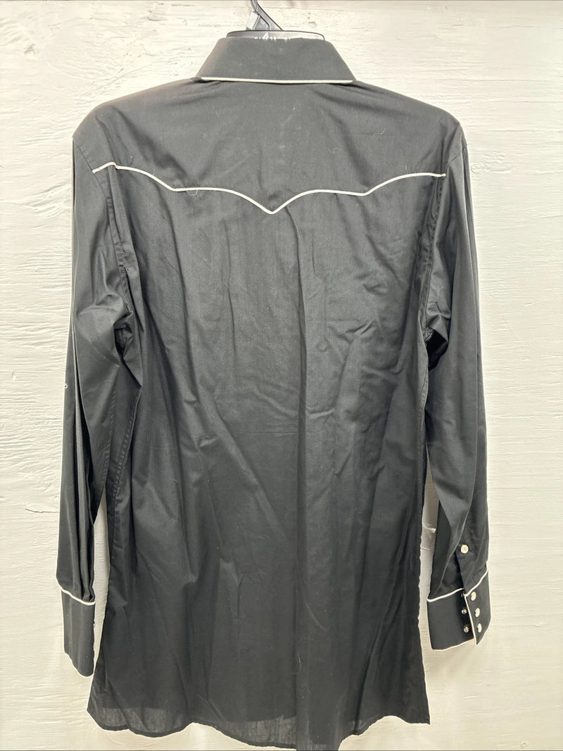 New Men’s White Horse Black Western Long Sleeve Pearl Snap Medium V-5