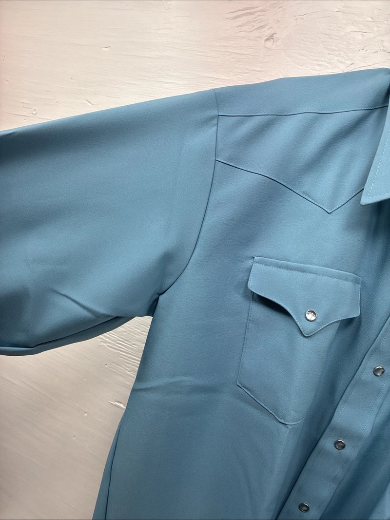 New Men’s Panhandle Slim Blue Simple Long Sleeve Pearl Snap 17 Large M-68