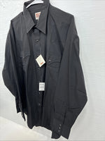 New Men’s ELY Cattleman Black Simple Long Sleeve Pearl Snap 17.5 X 35 XL J-29