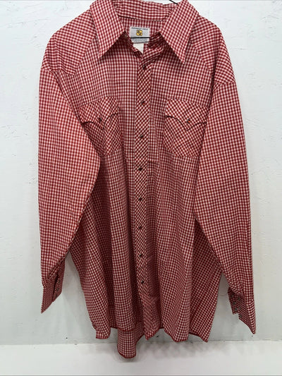 New Men’s Red Plaid Petal Snap Permanent-press Long Sleeve Shirt. 20x35 3XL G-73