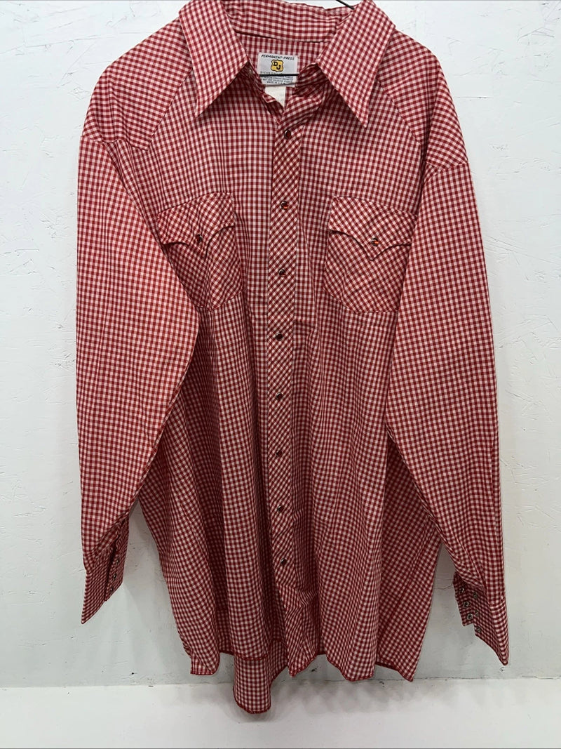 New Men’s Red Plaid Petal Snap Permanent-press Long Sleeve Shirt. 20x35 3XL G-73