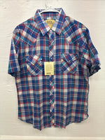 New Men’s ELY Cattleman Multicolor Plaid Short Sleeve Pearl Snap Large X-25