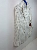 New Women’s Lady DJ White Brown Polkadot Long Sleeve Pearl Snap Size 34 YY-114