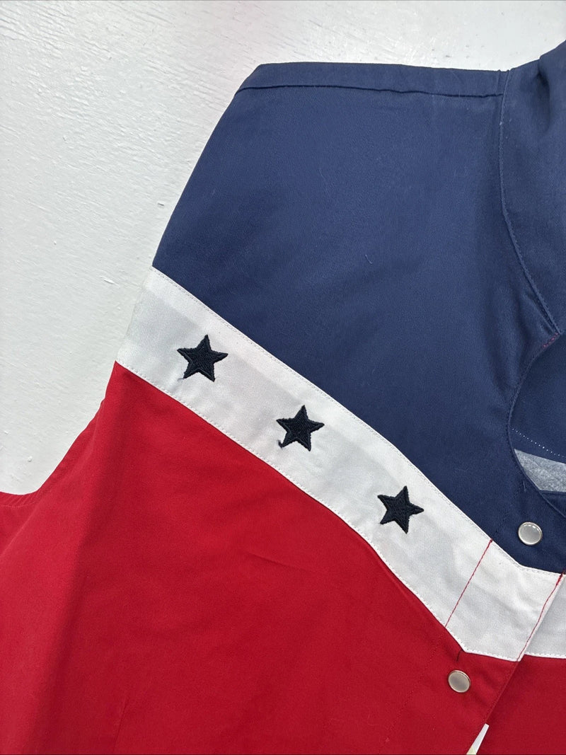 New Women’s Cumberland Red White Blue Short Sleeve Pearl Snap XL II-23