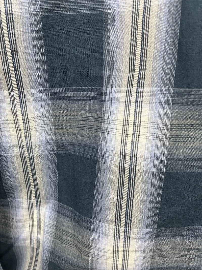 New Men’s ELY 1878 Blue Gray Plaid Long Sleeve Pearl Snap Large V-30 
