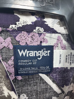New Men’s Wrangler Black Purple Designed Long Sleeve Button Up Medium V-86