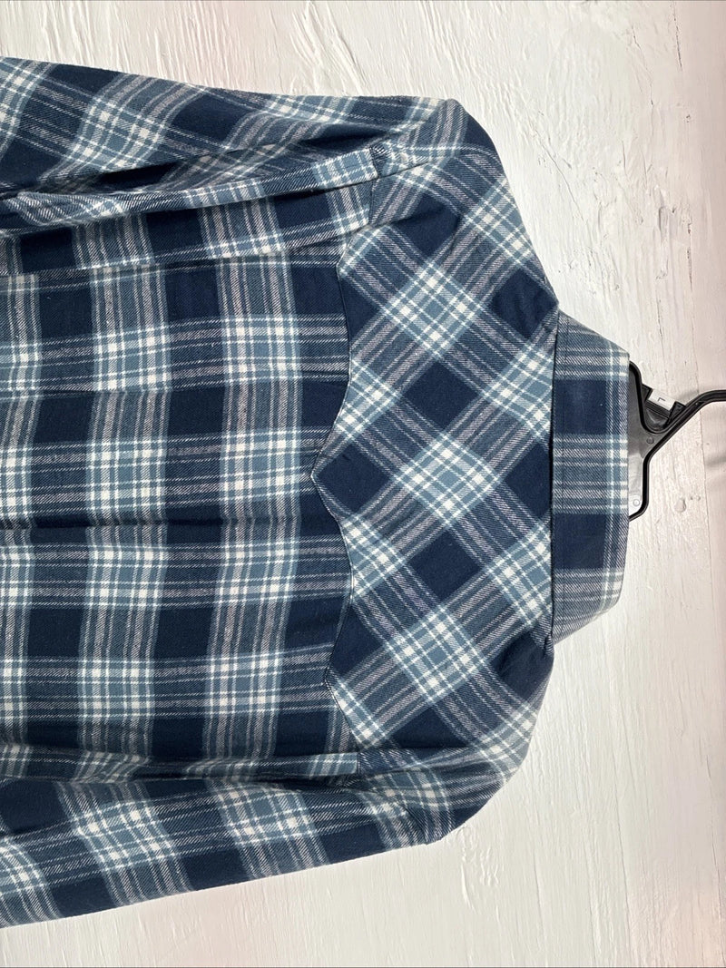 New Men’s White Horse Blue Plaid Long Sleeve Pearl Snap Large V-51