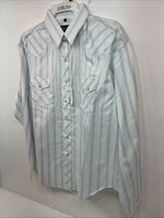 New Women’s White Horse White Blue Stripe Long Sleeve Pearl Snap XL GG-71