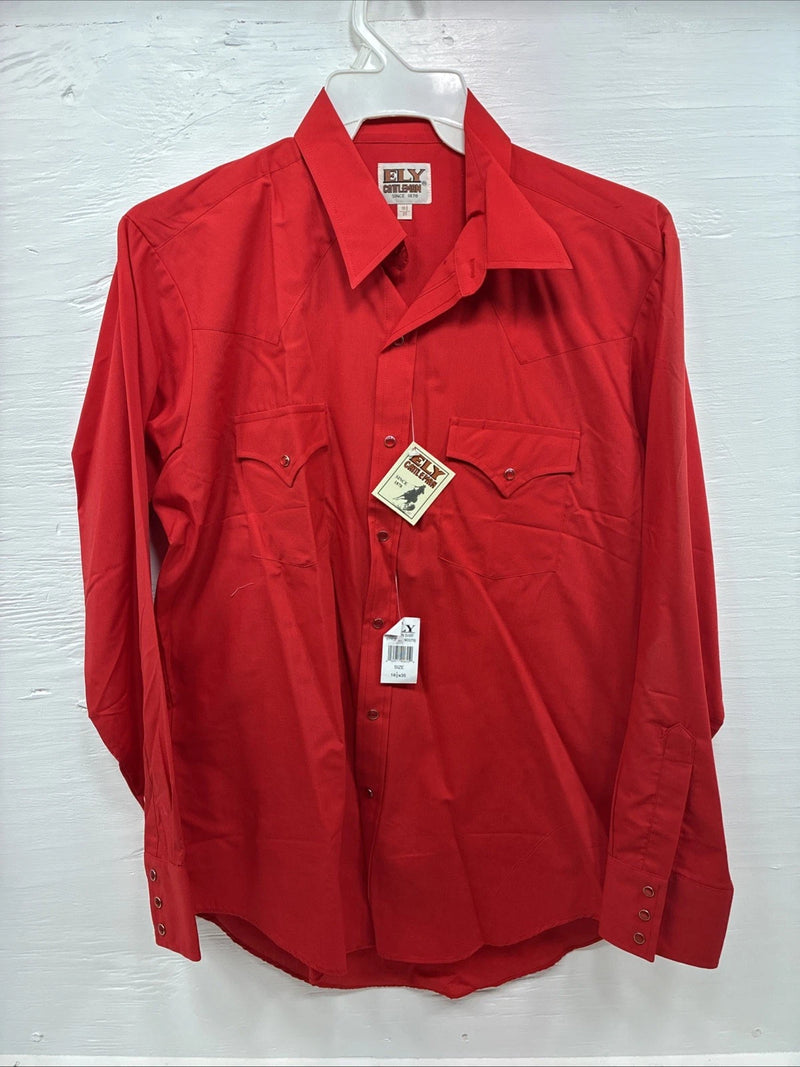 New Men’s ELY Cattleman Red Western Long Sleeve Pearl Snap 16.5 X 35 Large T-63