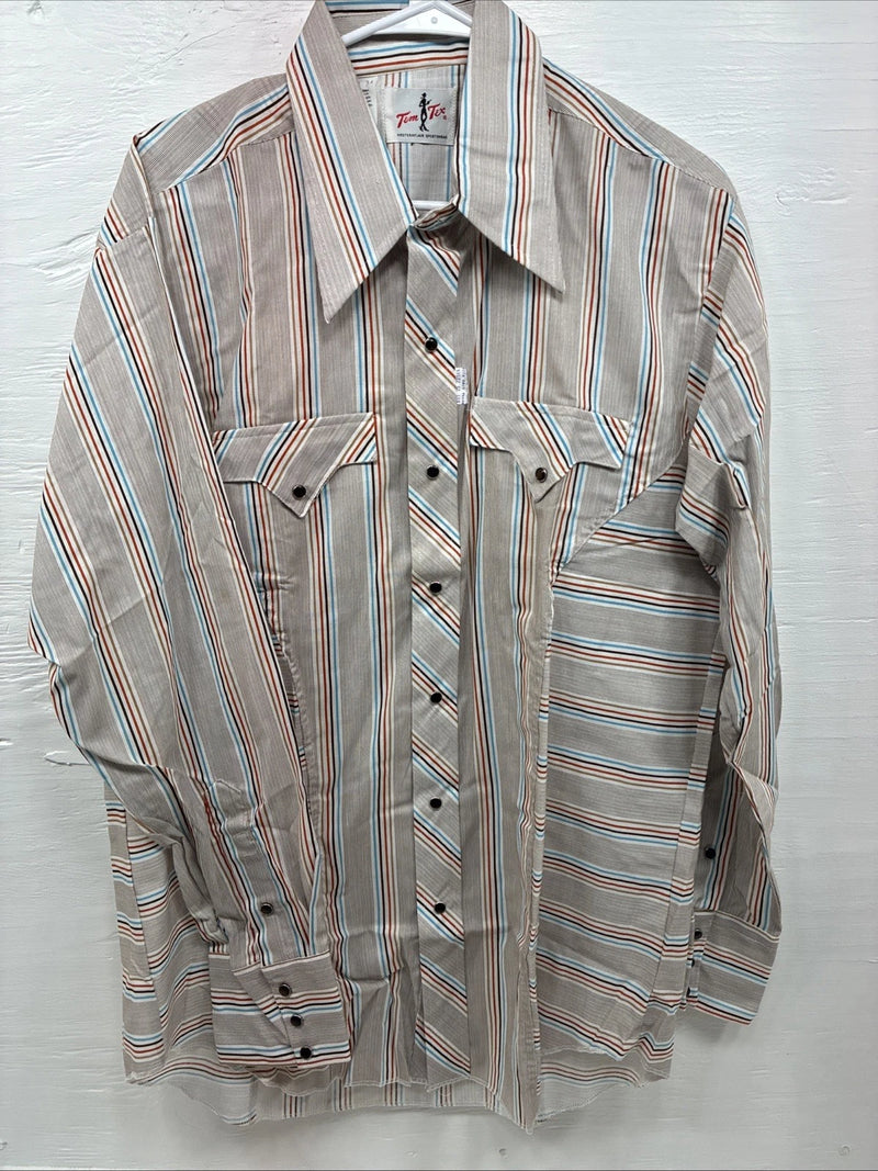 New Men’s Tem Tex Multicolor Stripe Long Sleeve Pearl Snap 16.5 X 34 Large R-18