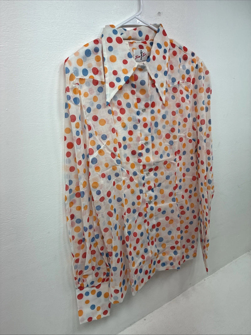 New Women’s Tem Tex Polkadot Long Sleeve Pearl Snap Size 40 II-83