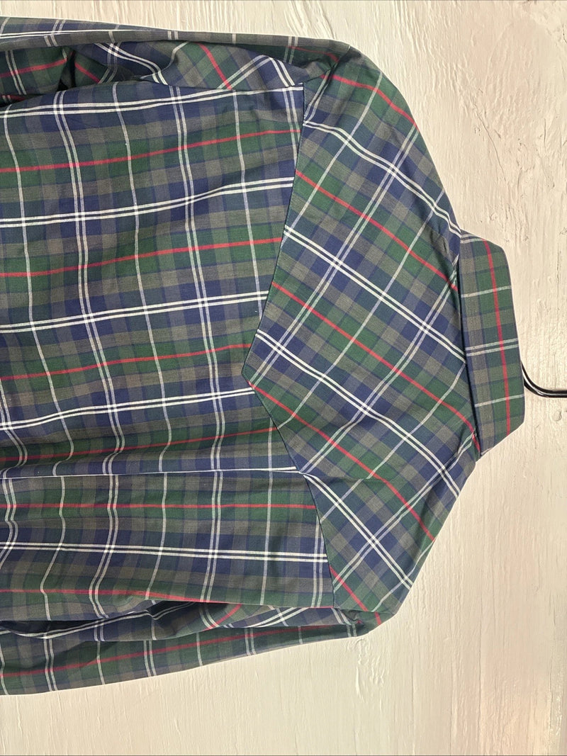 New Men’s ELY Plains Blue Green Plaid Long Sleeve Pearl Snap 15.5 Medium R-30