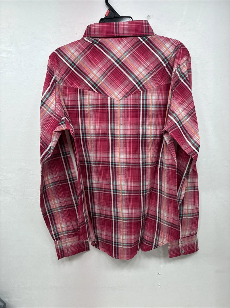 New Women’s Cumberland Pink plaid Long Sleeve Pearl Snap Small DD-98