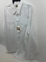 New Men’s ELY Cattleman White Long Sleeve Stripe Pearl Snap 2XL F-58