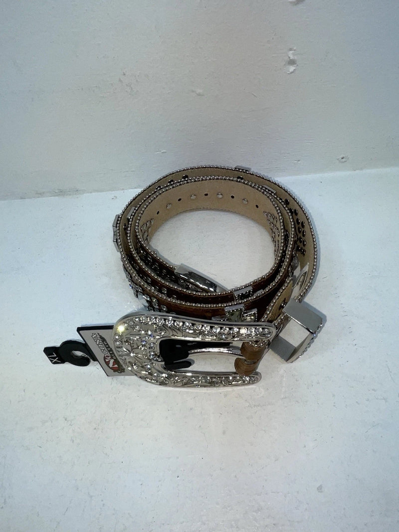 New Brown Genuine Leather Nocona Silver Bling Cross XL Belt #N1330999 Z-75
