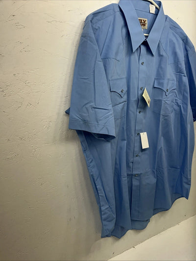 New Men’s Blue ELY Cattleman Pearl Snap Short Sleeve Shirt. 18.5 2XL P-47