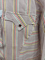 New Men’s Tem Tex Pink Multicolor Stripe Long Sleeve Pearl Snap 16 Large M-27