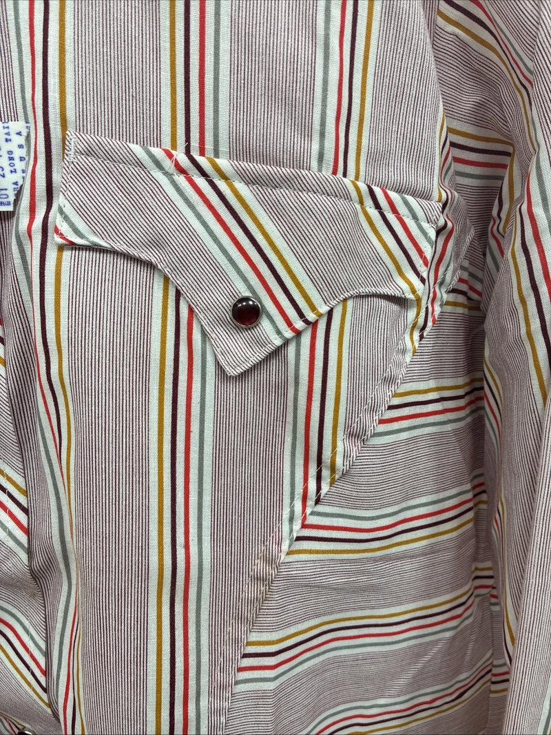 New Men’s Tem Tex Pink Multicolor Stripe Long Sleeve Pearl Snap 16 Large M-27