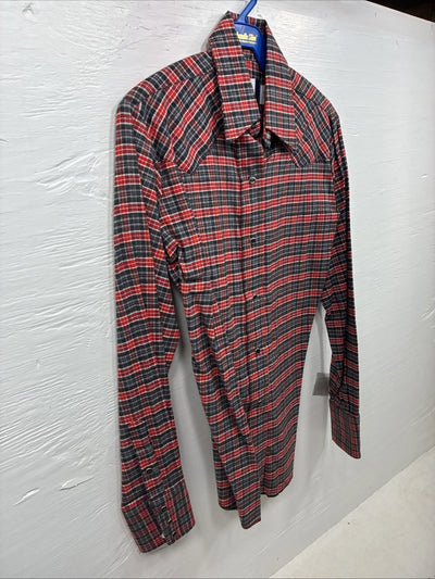 New Kids Panhandle Slim Red Plaid Long Sleeve Pearl Snap Size 10 CC-96