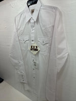 New Men’s ELY Cattleman Simple White Long Sleeve Pearl Snap 15.5 Medium K-56