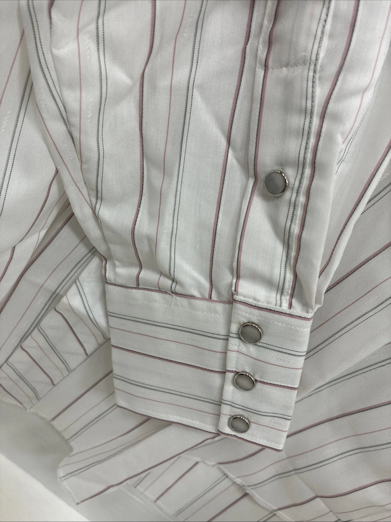 New Men’s H Bar C White Stripe Long Sleeve Pearl Snap 16 Large M-36