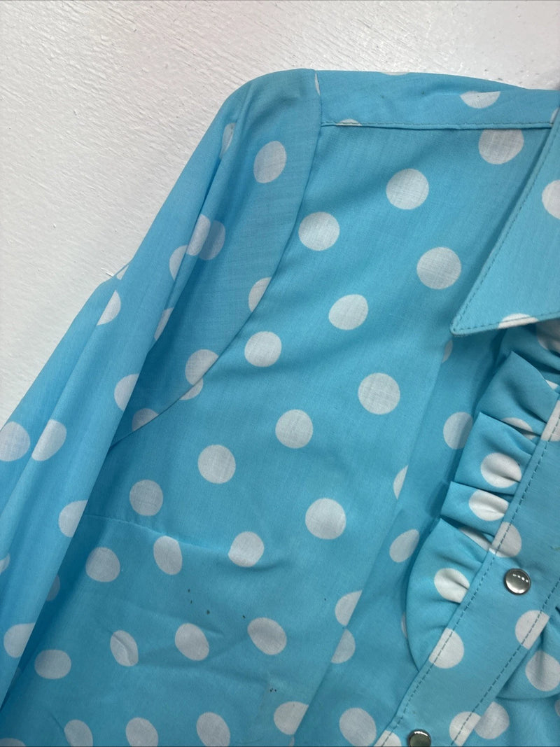 New Women’s Rockmount Blue Polkadot Long Sleeve Pearl Snap Size 32 KK-97